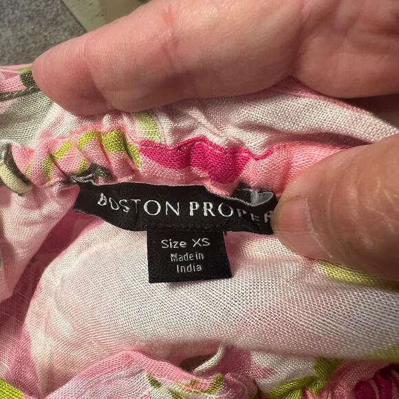 Boston Proper, Pink Linen Puff Sleeve Tie Waist Peplum Blouse Size XS - Picture 7 of 9